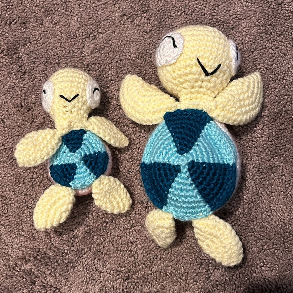 Handmade knit turtle mama and baby pair
